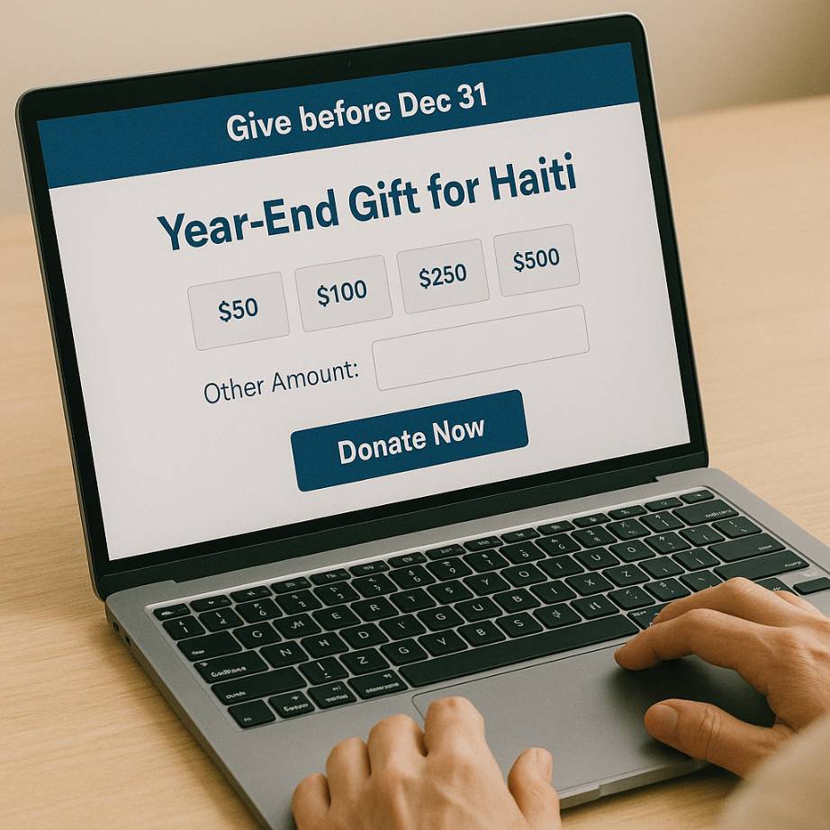 A year-end online donation being made to help Haiti with a Give before Dec 31 message visible on screen