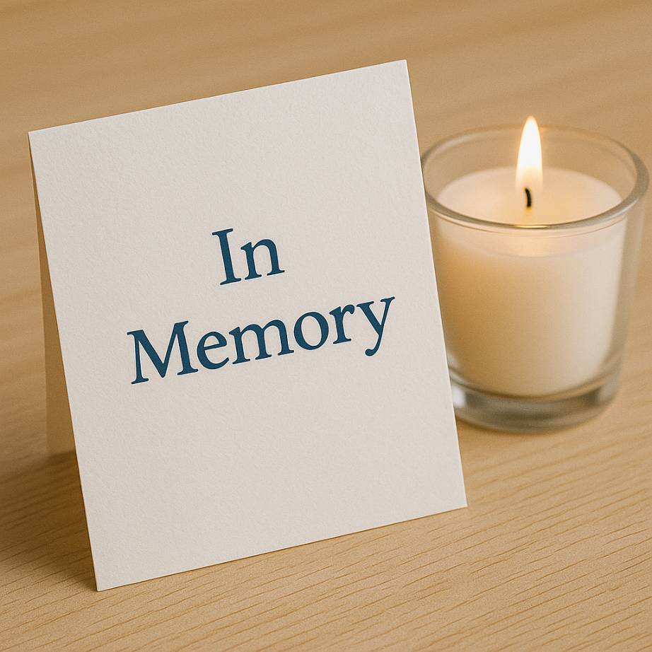 A tribute card reading “In Memory” beside a candle, honoring someone through giving to Haiti