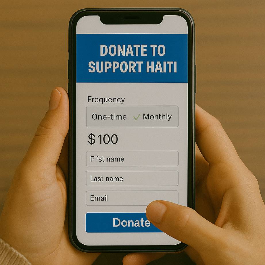 A recurring donation setup to support Haiti with Monthly selected on a clean donation form