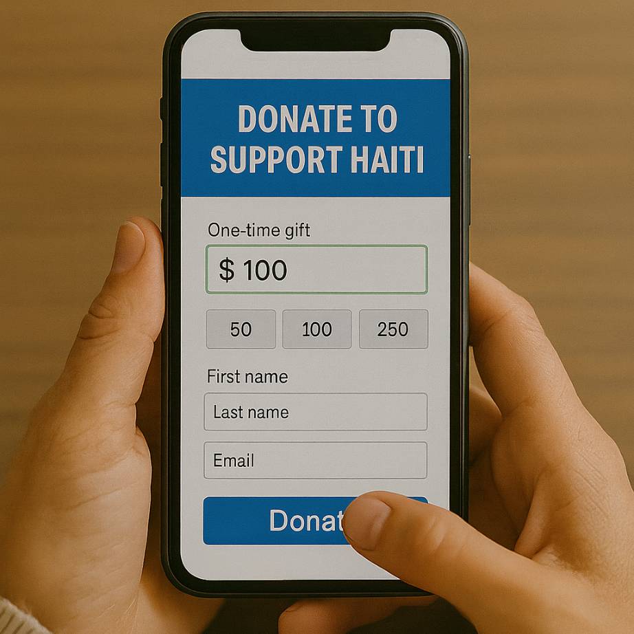 A single online donation being completed to help Haiti with a One-time gift option selected