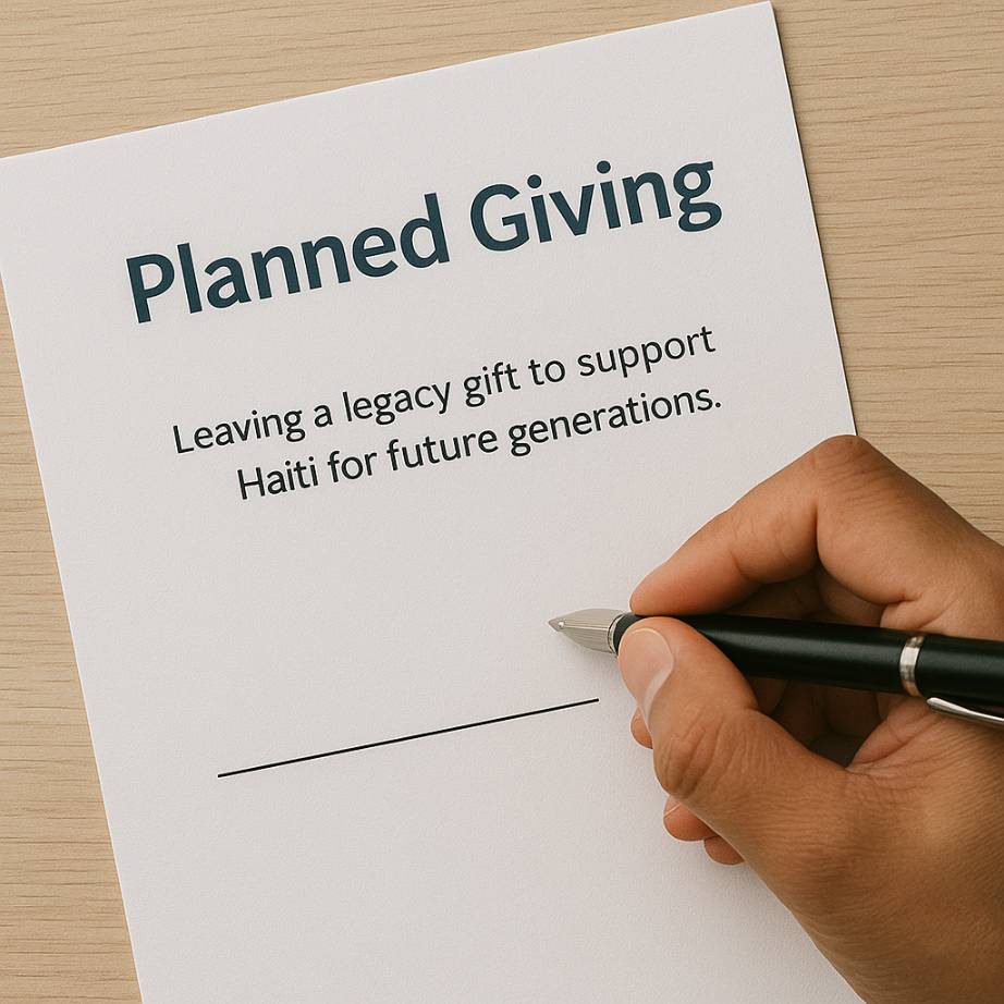 A planned giving document being signed to leave a legacy gift supporting Haiti for future generations
