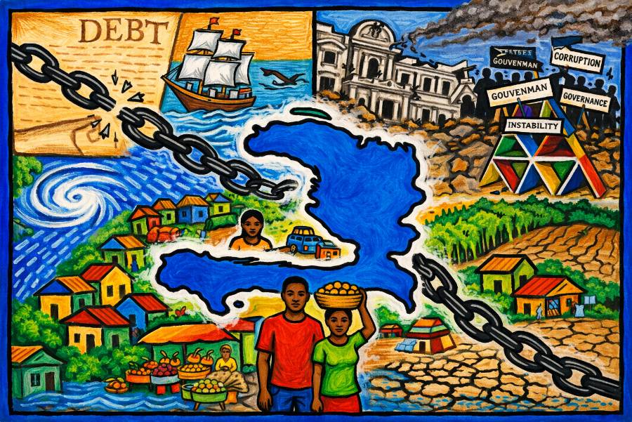 Haiti with chains, disasters, corruption, and poverty
